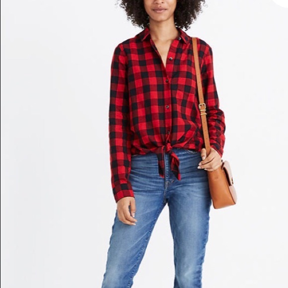 Madewell Flannel Front Tie Buffalo Check … - Picture 1 of 8
